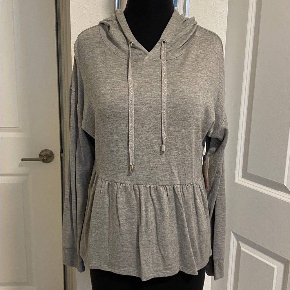 Peyton Primrose Gray Peplum Hoodie NWT